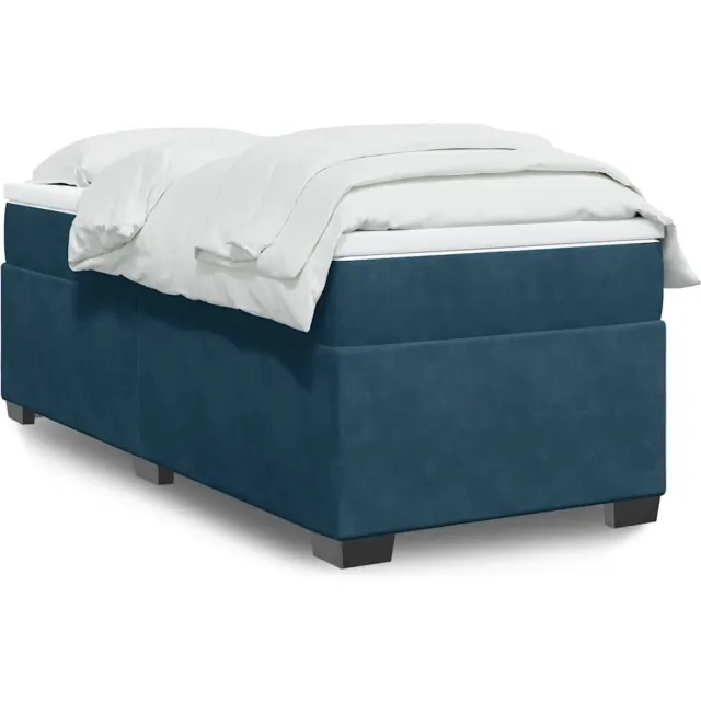 vidaXL Boxspring met matras fluweel donkerblauw 100x200 cm blauw