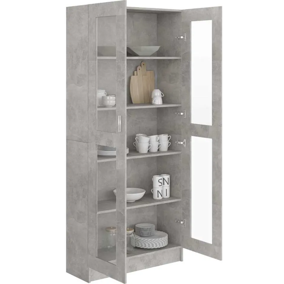 vidaXL Vitrinekast 82,5x30,5x185 cm bewerkt hout betongrijs