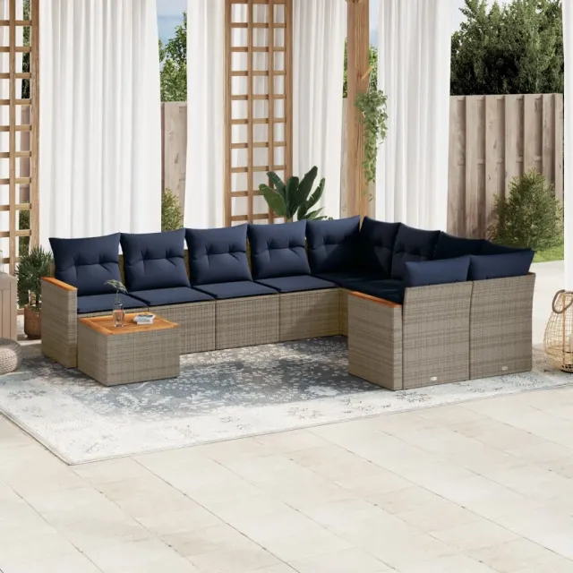 vidaXL 10-delige Loungeset met kussens poly rattan grijs, foto 2