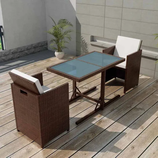 vidaXL 3-delige Bistroset met kussens poly rattan bruin