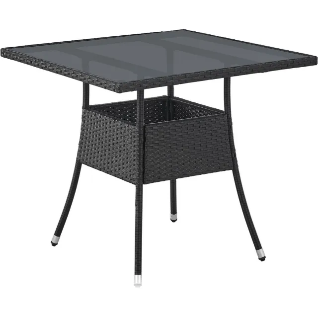 Juskys Polyrotan Tuintafel / Bijzettafel / Balkontafel Yoro - Vierkant - 80 x 80 cm - Zwart - Incl. Glasplaat