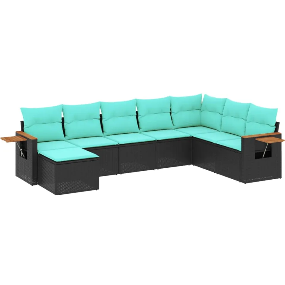 vidaXL 8-delige Loungeset met kussens poly rattan zwart, foto 3