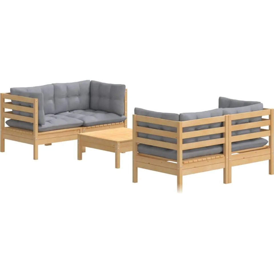 vidaXL 5-delige Loungeset met grijze kussens grenenhout grijs