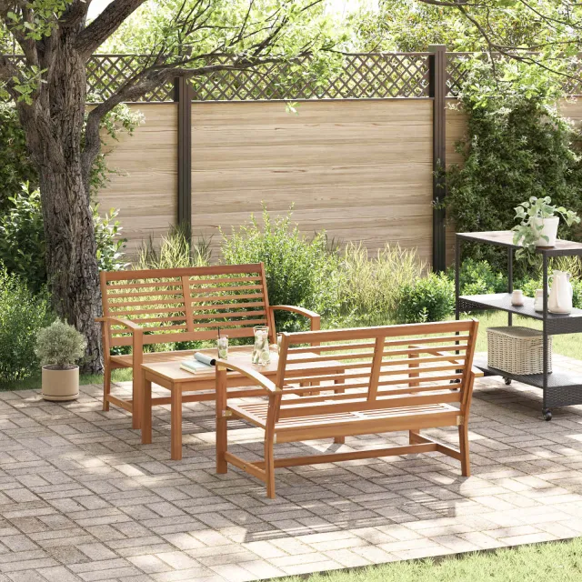 vidaXL Tuinbankenset 3 st Naturel Massief Teakhout Bruin