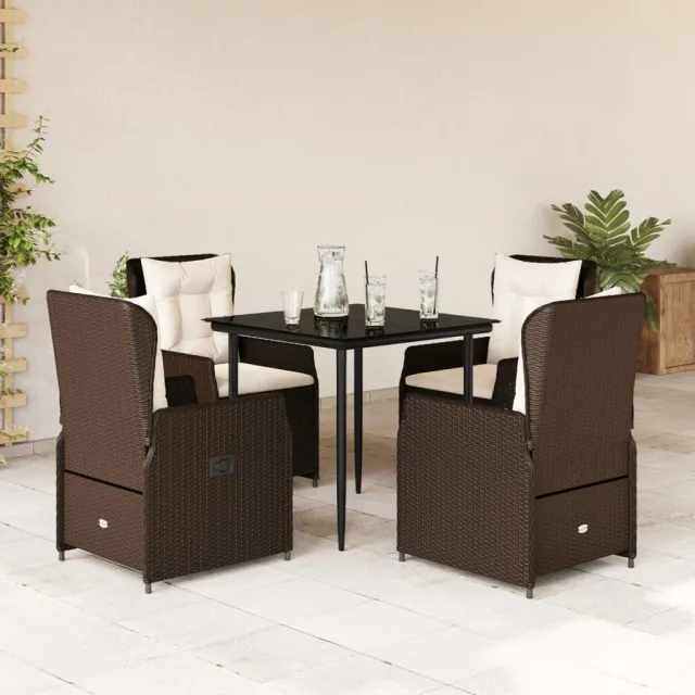 vidaXL 5-delige Tuinset met kussens poly rattan bruin