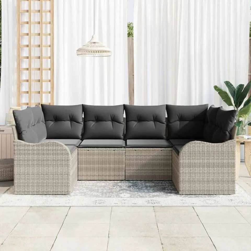 vidaXL Tuin Sofa Set 6 st Lichtgrijs poly rattan, foto 3
