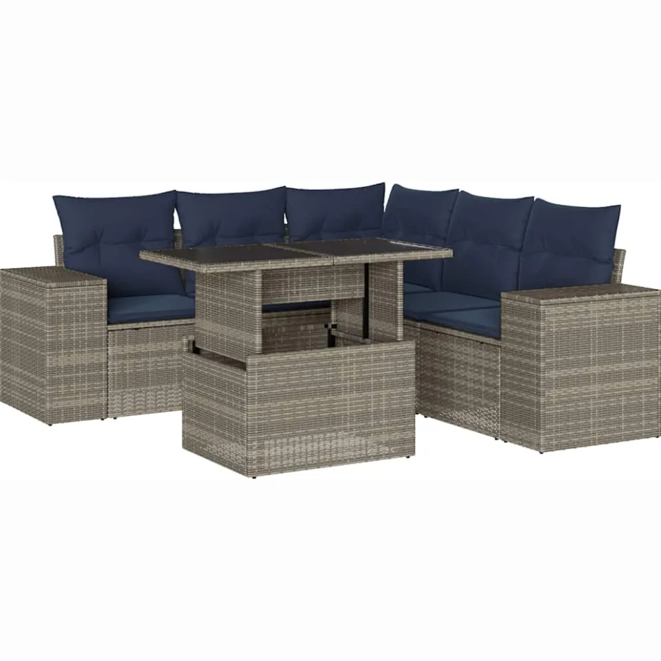 vidaXL 6-delige tuinbankset met kussens, grijs polyrotan, foto 3