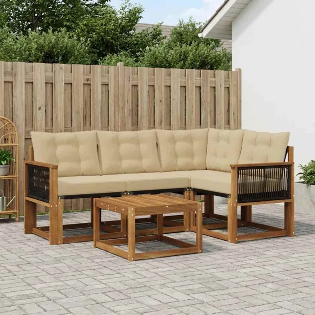 vidaXL Buiten bankenset 5 st 4-zits Natuurlijk en Beige