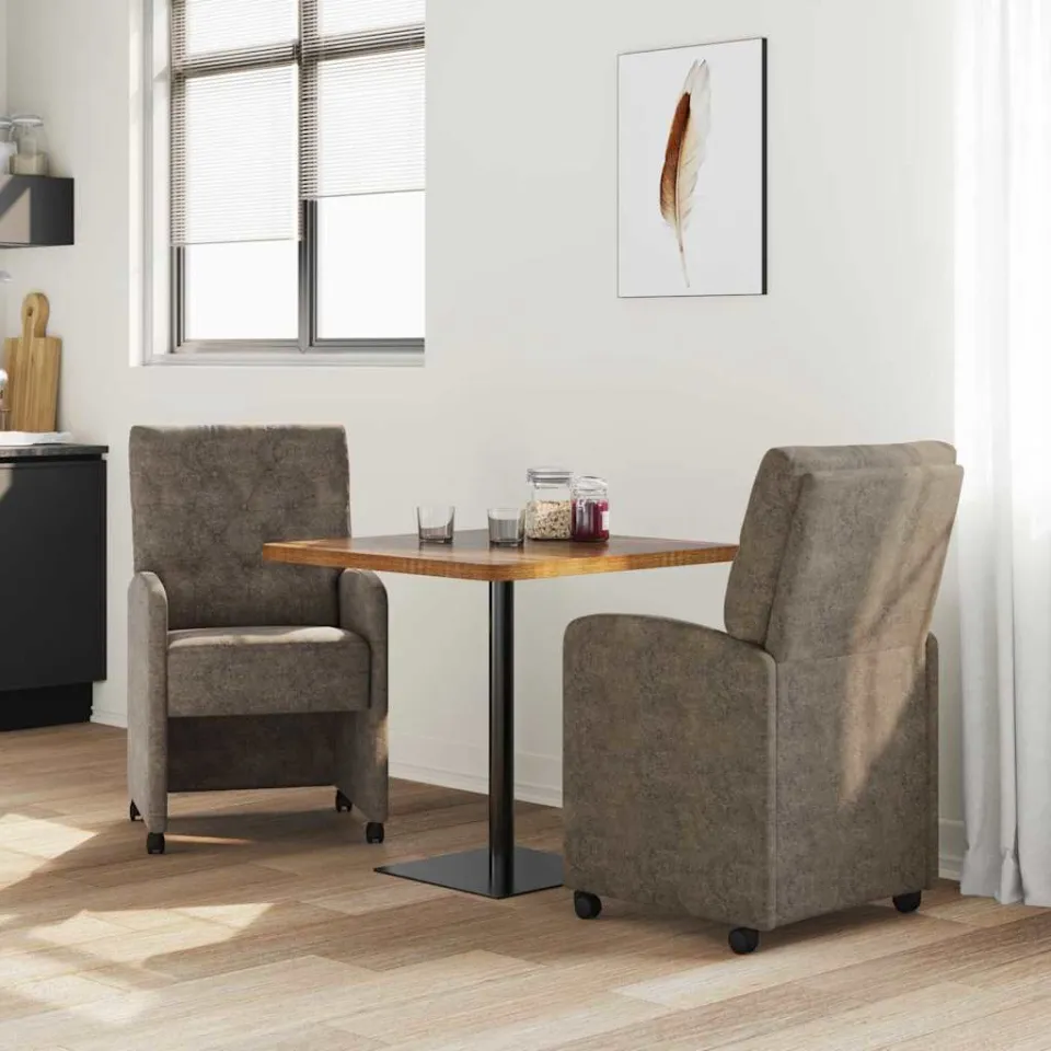vidaXL Eetkamerstoelen met Wieltjes 2 st Nep Suede Leer Donkergrijs grijs, foto 2