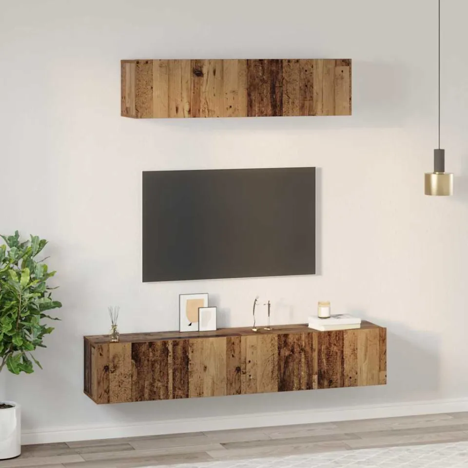 vidaXL Tv-meubelset 4 st Oud Hout Bewerkt hout bruin, foto 4