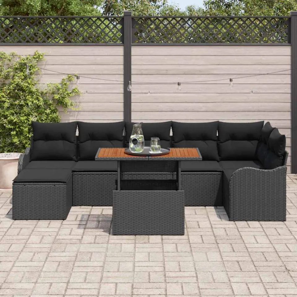 vidaXL Tuin Sofa Set 8 st Zwart Poly riet, foto 3