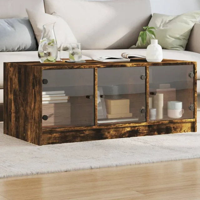 vidaXL Salontafel met glazen deuren 102x50x42 cm gerookt eikenkleurig, foto 2