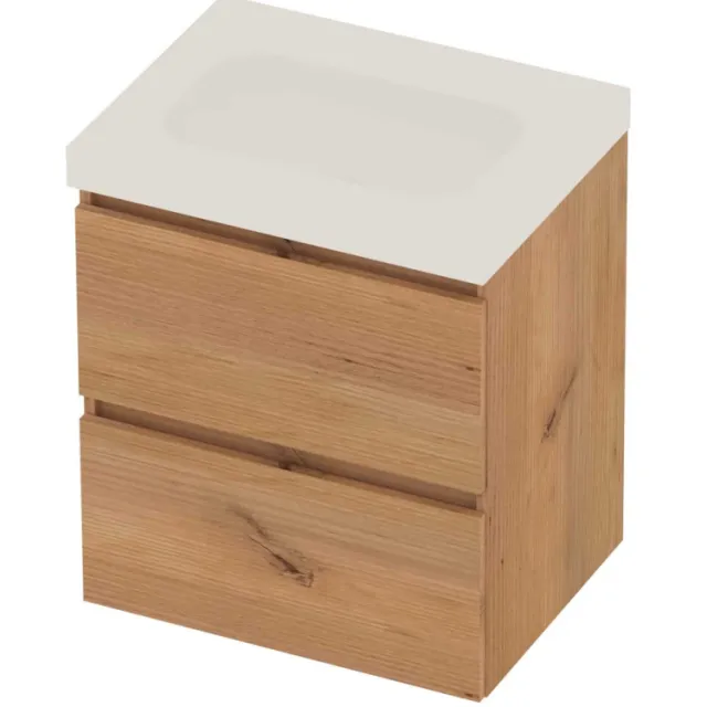 Basic-Line Moby 46 Badmeubelset Polystone Zonder Kraangat Greeploos 60x46x66 cm Whisky Oak Mat Wit