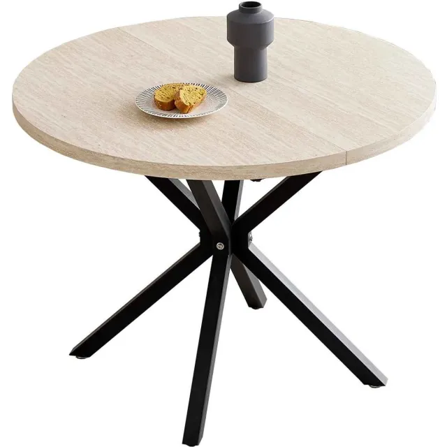 C. , R. E. CORE Ronde Eetkamertafel - Moderne minimalistische ronde eetkamertafel - 4 personen - Zwarte poten - Donker hout - 100x76.5cm Bruin en Zwart