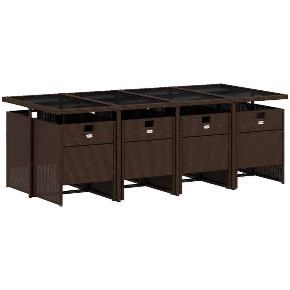 vidaXL 9-delige Tuinset met kussens poly rattan bruin, foto 4