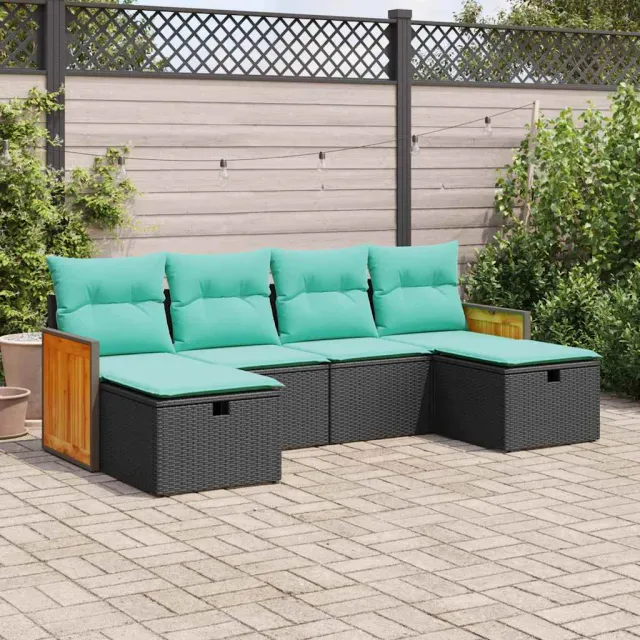 vidaXL 6-delige Loungeset met kussens poly rattan zwart, foto 2