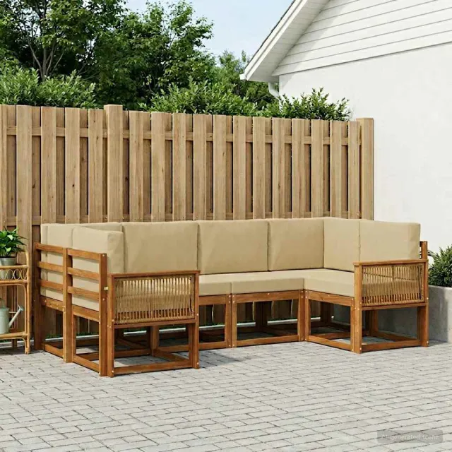 vidaXL Buiten bankenset 6 st 6-zits Natuurlijk en Beige
