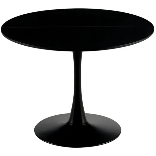 EGGREE Scandinavische moderne ronde eettafel - voor 2-4 personen - diameter 100 cm - Tweedelig bureaublad - zwart