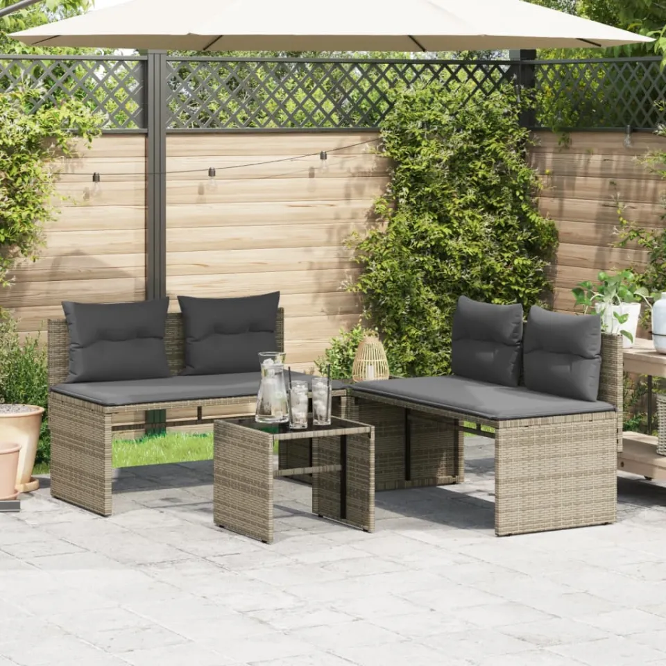 vidaXL 4-delige Loungeset met kussens poly rattan grijs, foto 2