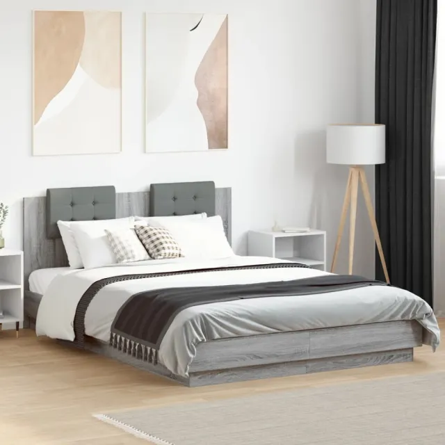 vidaXL Bedframe met hoofdeinde grijs sonoma eiken 150x200 cm