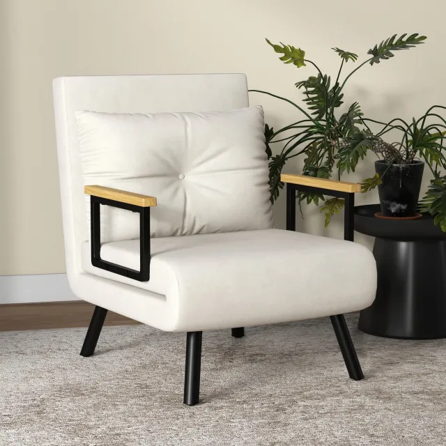 TEKROA verstelbare fauteuil - leesstoel in Scandinavische stijl - inclusief kussen met knoopaccenten - 63B x 73T x 81H cm - crèmewit