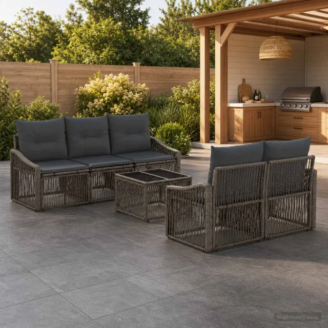 vidaXL Tuinbankenset 6 st Grijs 55 x 55 x 37 cm poly rattan