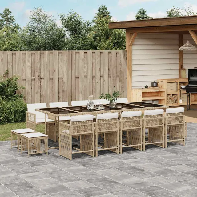 vidaXL 15-delige Tuinset met kussens poly rattan beige, foto 2
