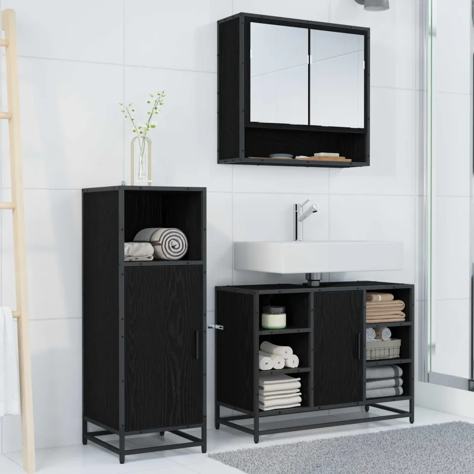 vidaXL Badkamermeubelset 3 st Zwart Eiken Bewerkt hout, foto 4