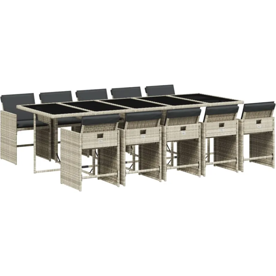 vidaXL 11-delige Tuinset met kussens poly rattan lichtgrijs grijs, foto 3