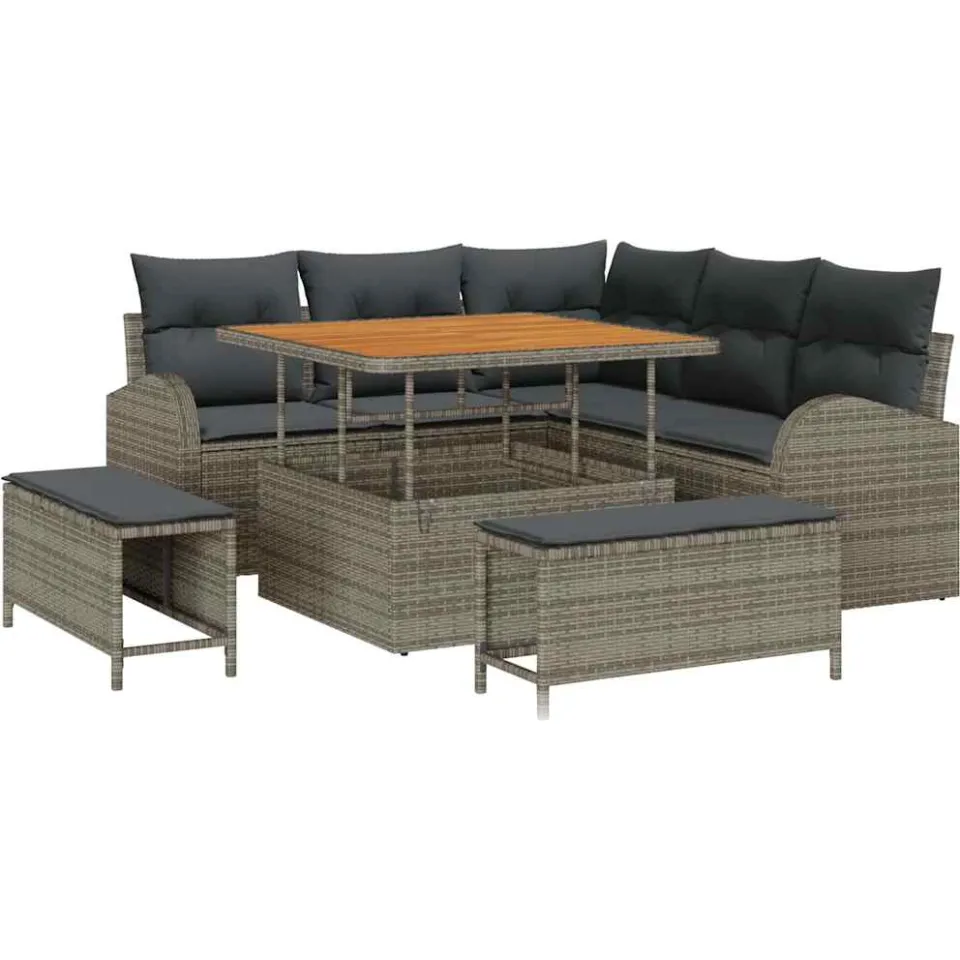 vidaXL Tuinbankenset 8 st Grijs poly rattan, foto 4