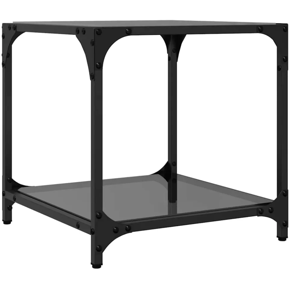 vidaXL Salontafels 2 st met zwart glazen blad 40x40x40 cm staal, foto 5