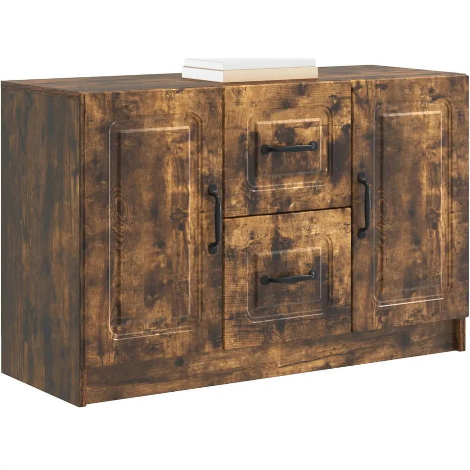 vidaXL Dressoir Gerookt eiken 89 x 34,5 x 57 cm Bewerkt hout Bruin