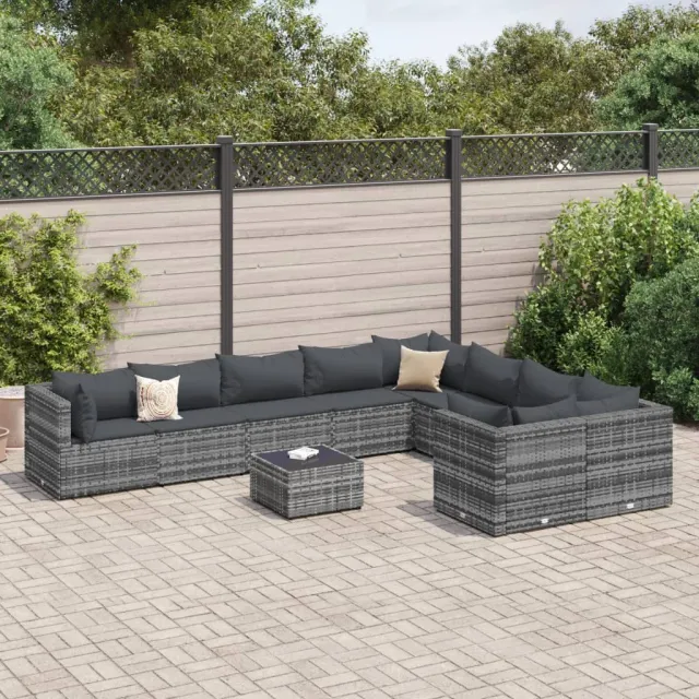vidaXL 10-delige Loungeset met kussens poly rattan grijs, foto 2