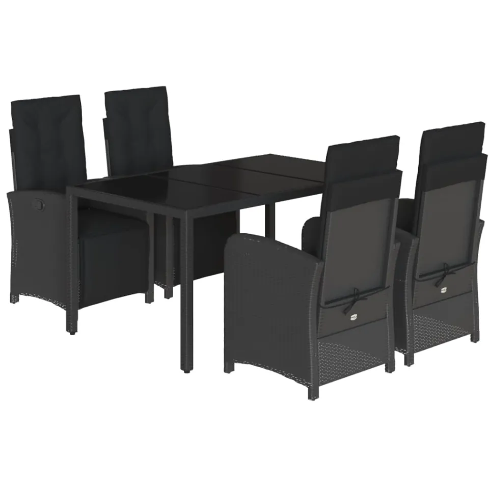 vidaXL 5-delige Tuinset met kussens poly rattan zwart