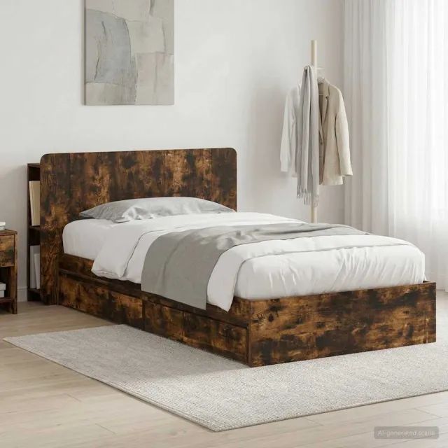 vidaXL Bedframe met opslag Gerookt eiken 75 x 190 cm Bewerkt hout Bruin