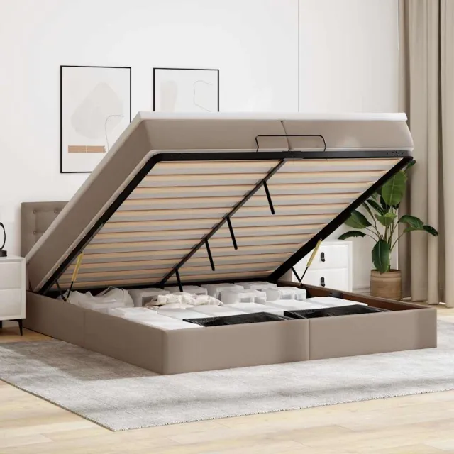 vidaXL Ottoman bed met matrassen 200x200cm kunstleer cappuccinokleurig bruin