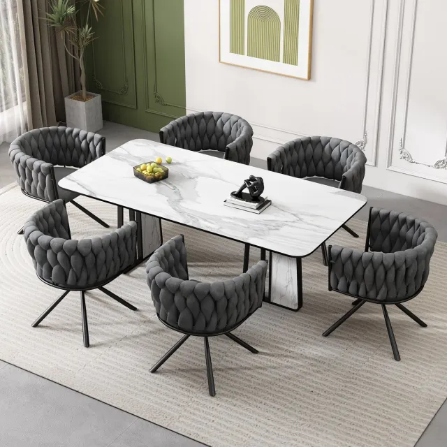 Merax Velvet Eetkamerstoelen - Set van 6 - Draaibaar 360° - Grijs - Luxe & Comfort - Metalen Poten