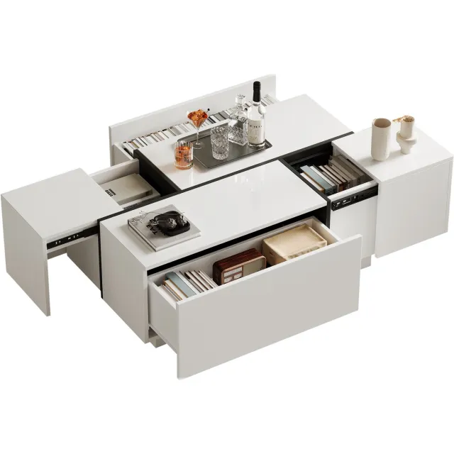 MUVANO Moderne salontafel - Salontafel met 4 lades - Hoogglans wit zwart - Rechthoekige tafel - 100x60x40 cm - Opbergen - Woonkamer Wit Zwart