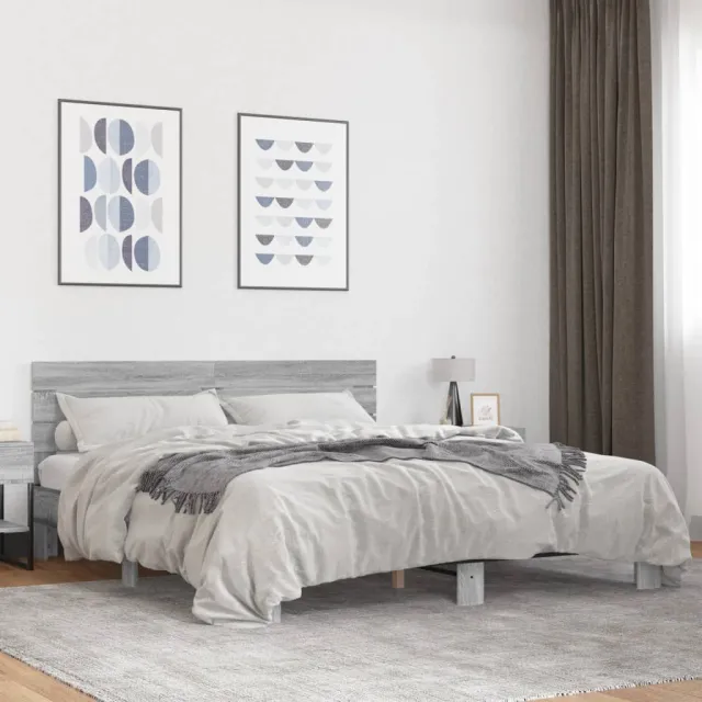 vidaXL Bedframe bewerkt hout metaal grijs sonoma eiken 200x200 cm