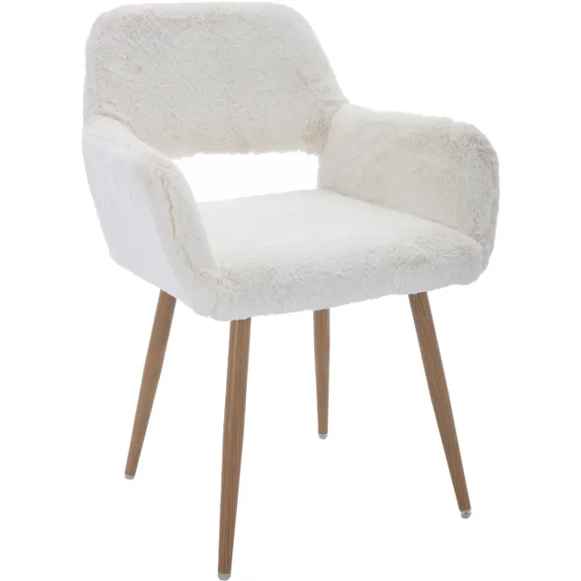 MEUBLE COSY Eetkamerstoel - Met Teddy Stof Armleuningen En Open Rug - Wit