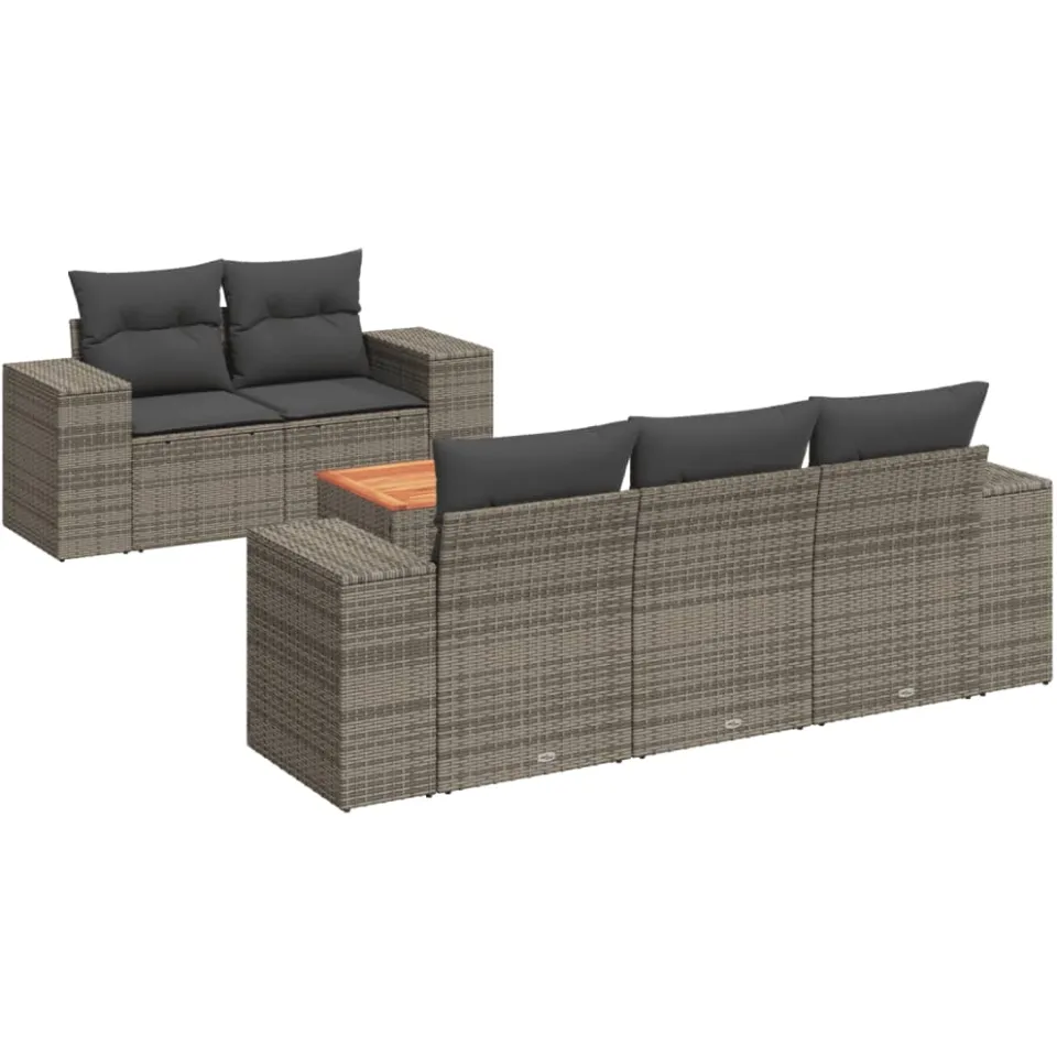 vidaXL 6-delige Loungeset met kussens poly rattan grijs