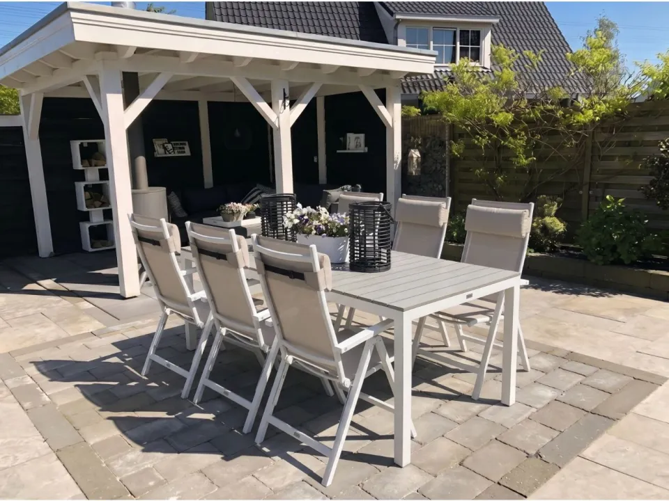Bellagio tuinmeubelen Bellagio Avenza/Fidenza 220cm dining tuinset 7-delig verstelbaar wit, foto 4