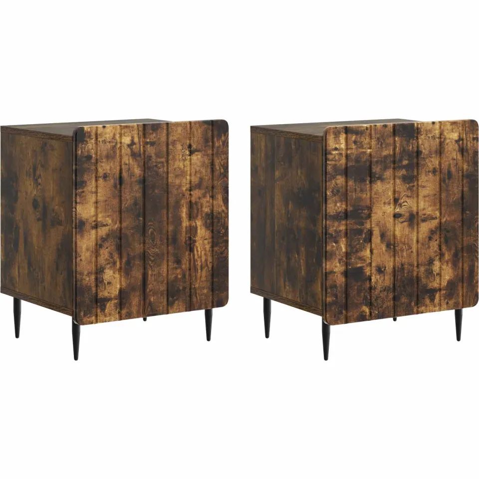 vidaXL Nachtkastje 2 st Gerookt eiken 43 x 34,5 x 52 cm Bewerkt hout Bruin