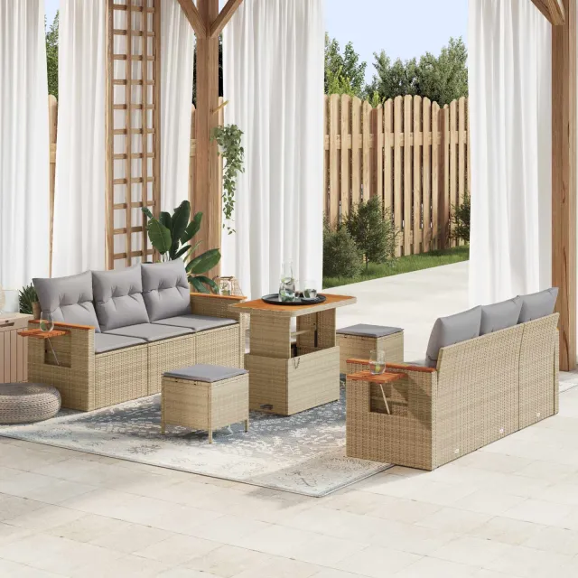 vidaXL Tuinbankenset 9 st Beige poly rattan
