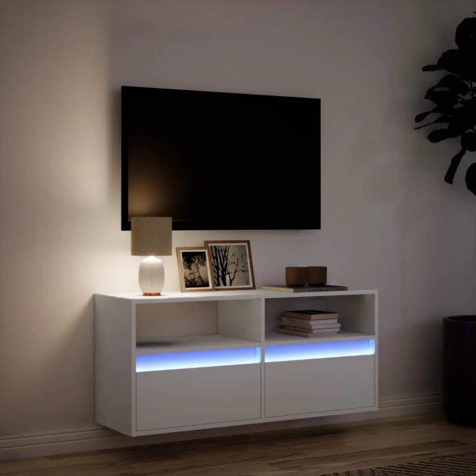 vidaXL Tv-wandmeubel met LED-verlichting 100x31x45 cm wit, foto 4