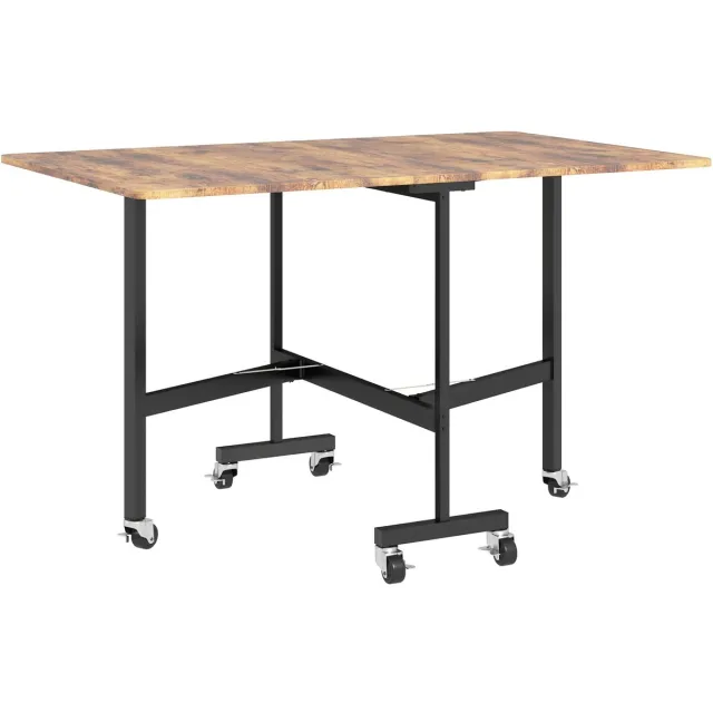 Merax Inklapbare Eettafel op Wielen – Uitklapbare Tafel voor 4–6 Personen – Ruimtebesparende Tafel met 6 Zwenkwielen en Remmen – 120×80×73 cm – Bruin Hout