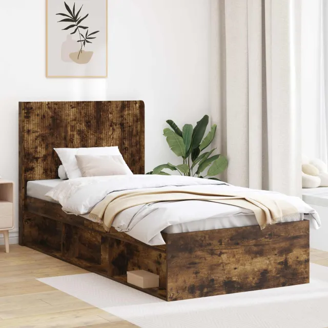vidaXL Bedframe met opbergruimte en hoofdbord Gerookt eiken Bruin