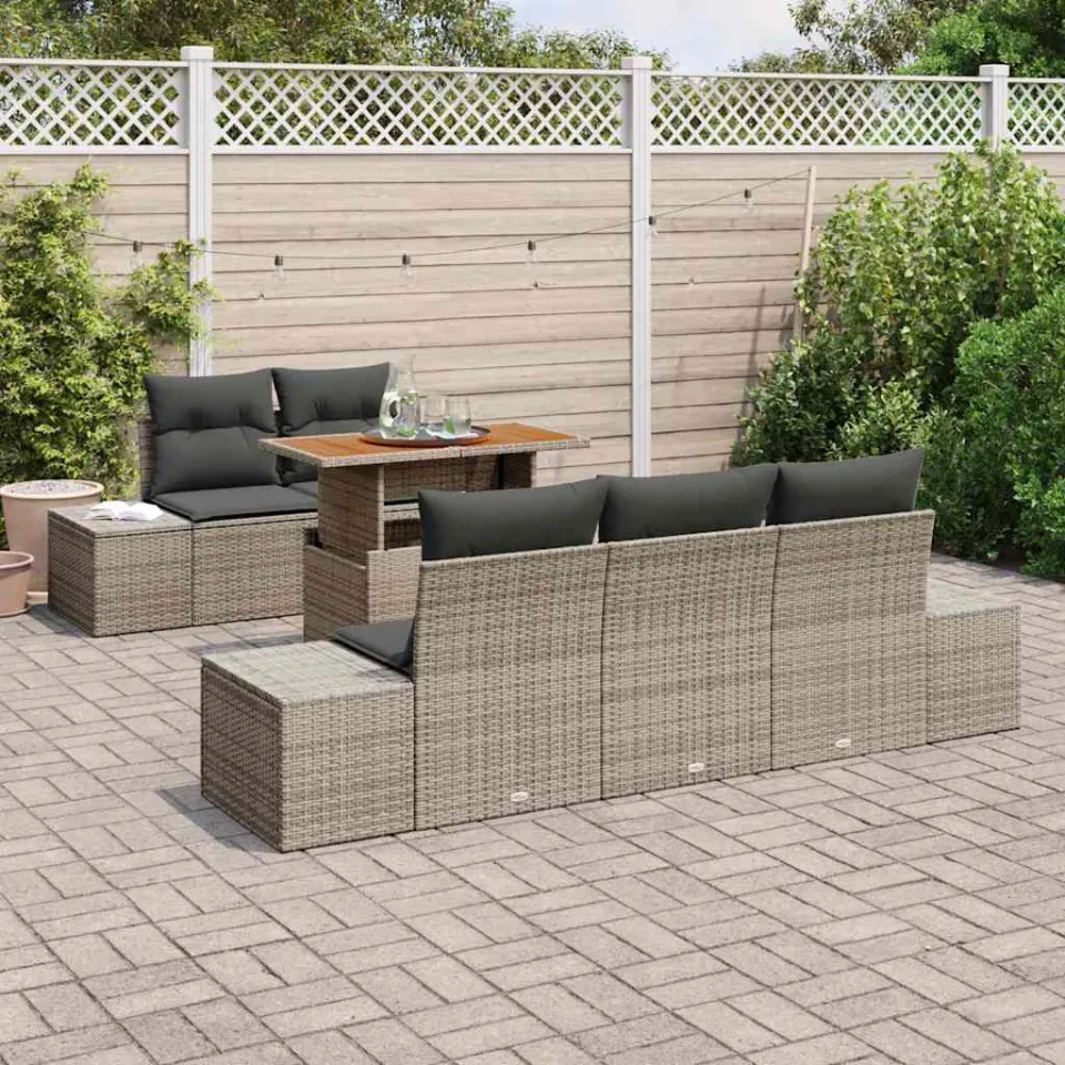 vidaXL Tuin Sofa Set 6 st Grijs Poly riet, foto 3