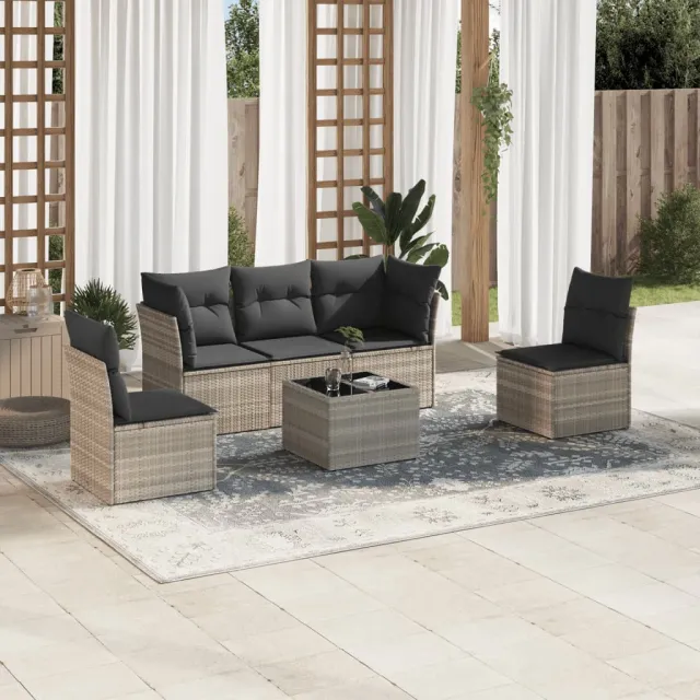 vidaXL 6-delige Loungeset met kussens poly rattan lichtgrijs grijs, foto 2
