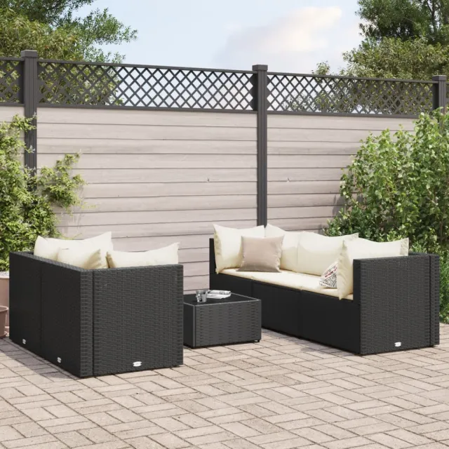 vidaXL 6-delige Loungeset met kussens poly rattan zwart, foto 2